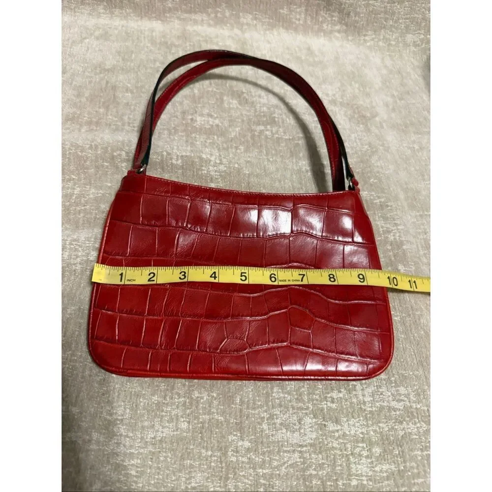Ann Taylor Women's Croc Embossed Faux Leather Shoulder Bag Red OS